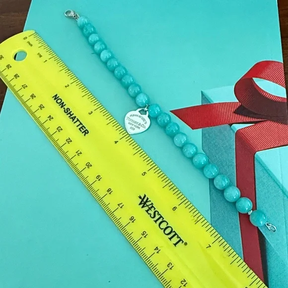 🩵7 1/2” Tiffany & Co. 8mm Bead PRTT Heart Tag Bracelet - Picture 9 of 12